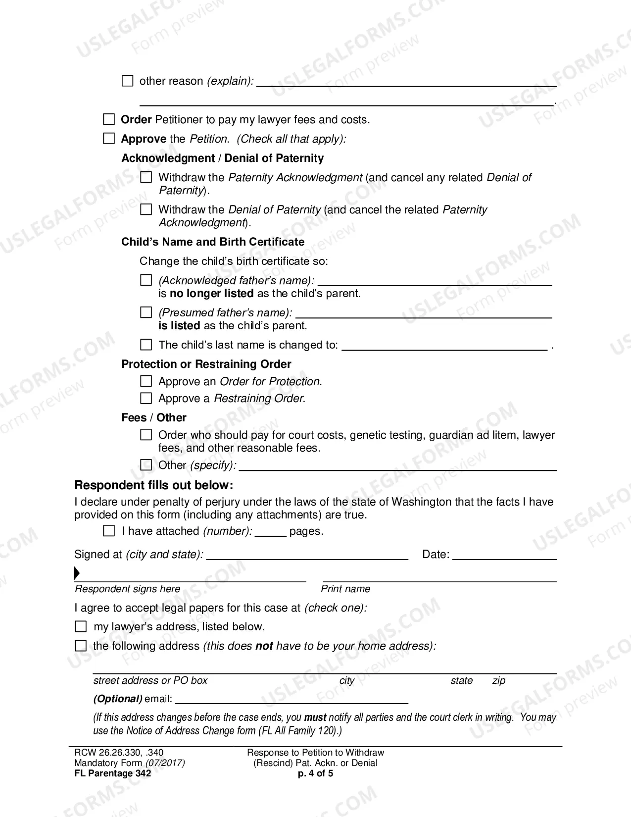 Preview Response to Petition to Withdraw (Rescind) Paternity Acknowledgment or Denial
