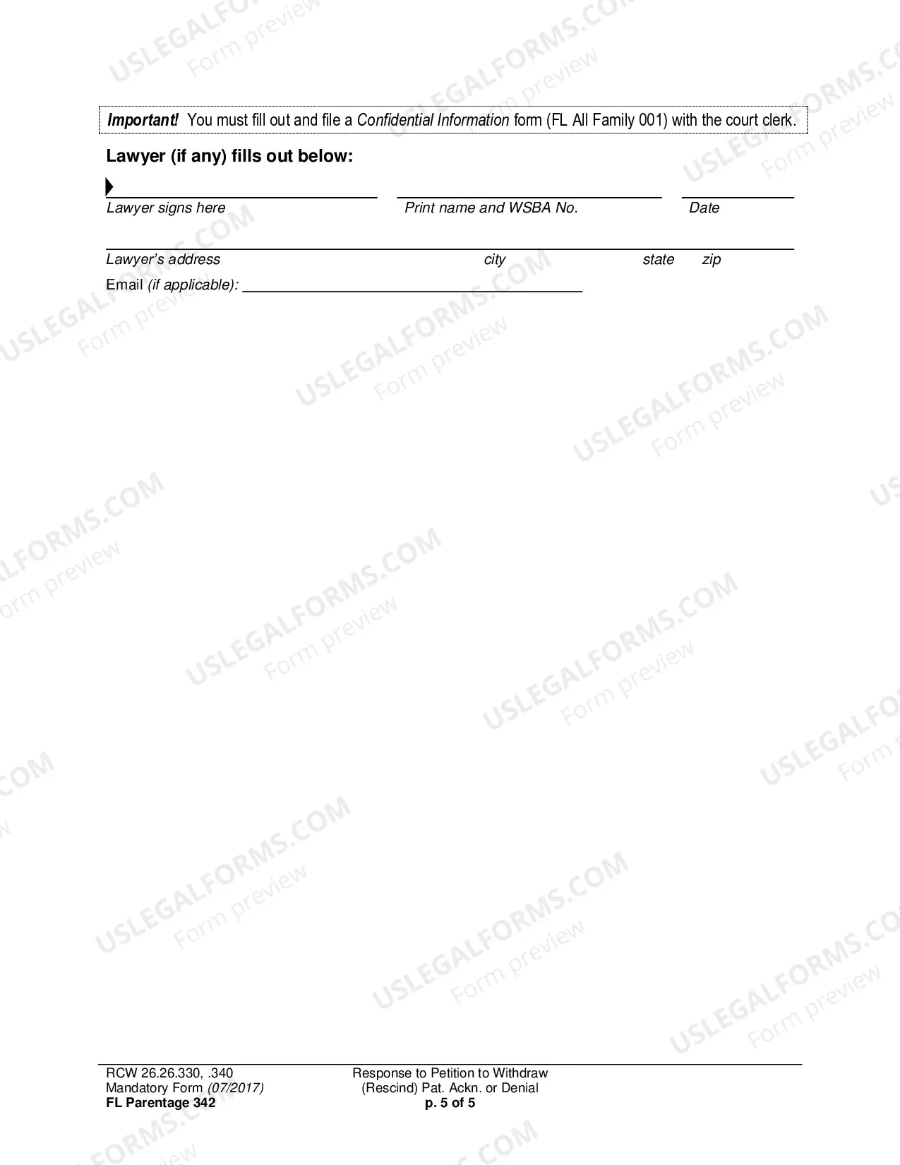Preview Response to Petition to Withdraw (Rescind) Paternity Acknowledgment or Denial