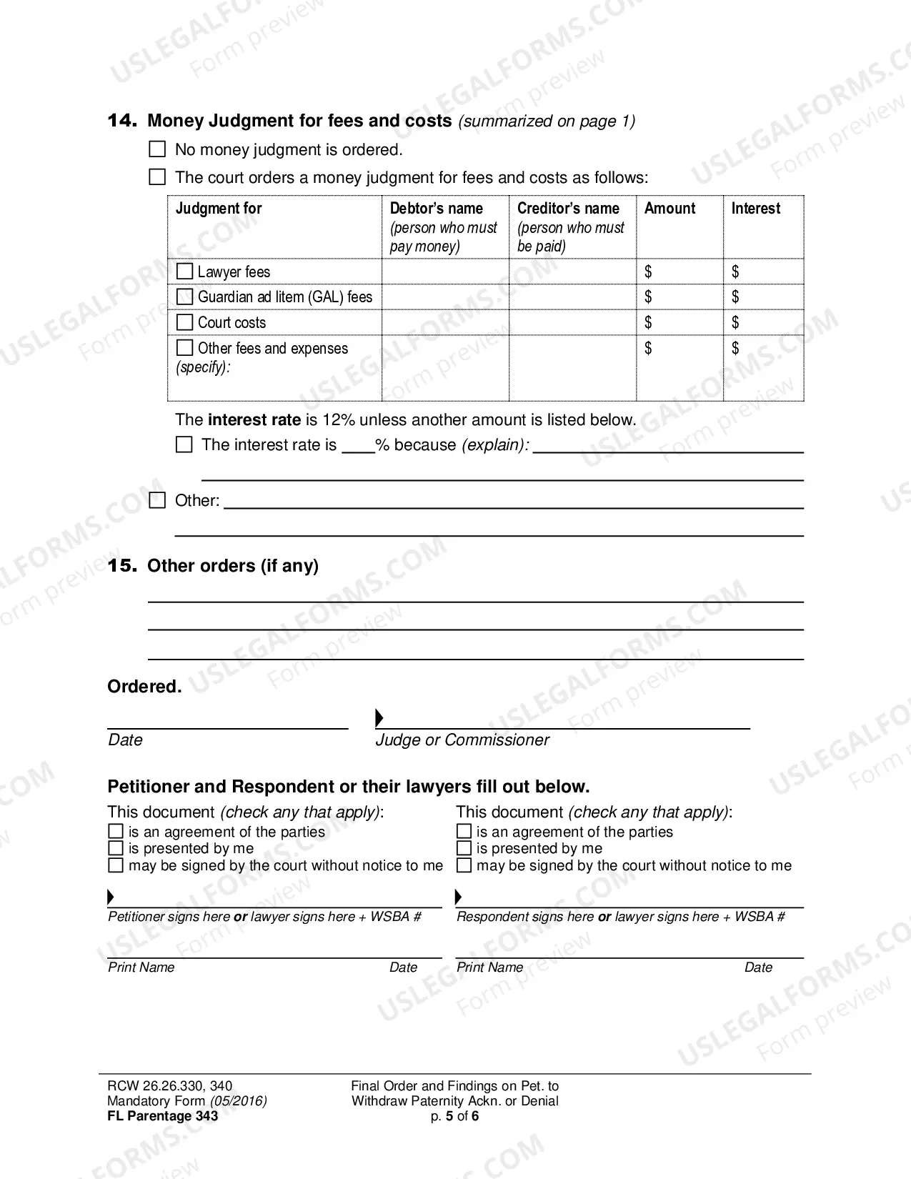 Preview Final Order and Findings on Petition to Withdraw (Rescind) Paternity Acknowledgment or Denial