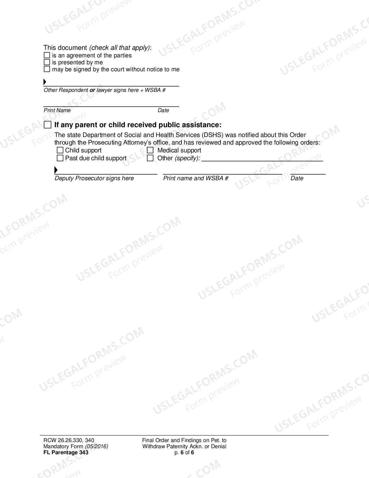 Preview Final Order and Findings on Petition to Withdraw (Rescind) Paternity Acknowledgment or Denial