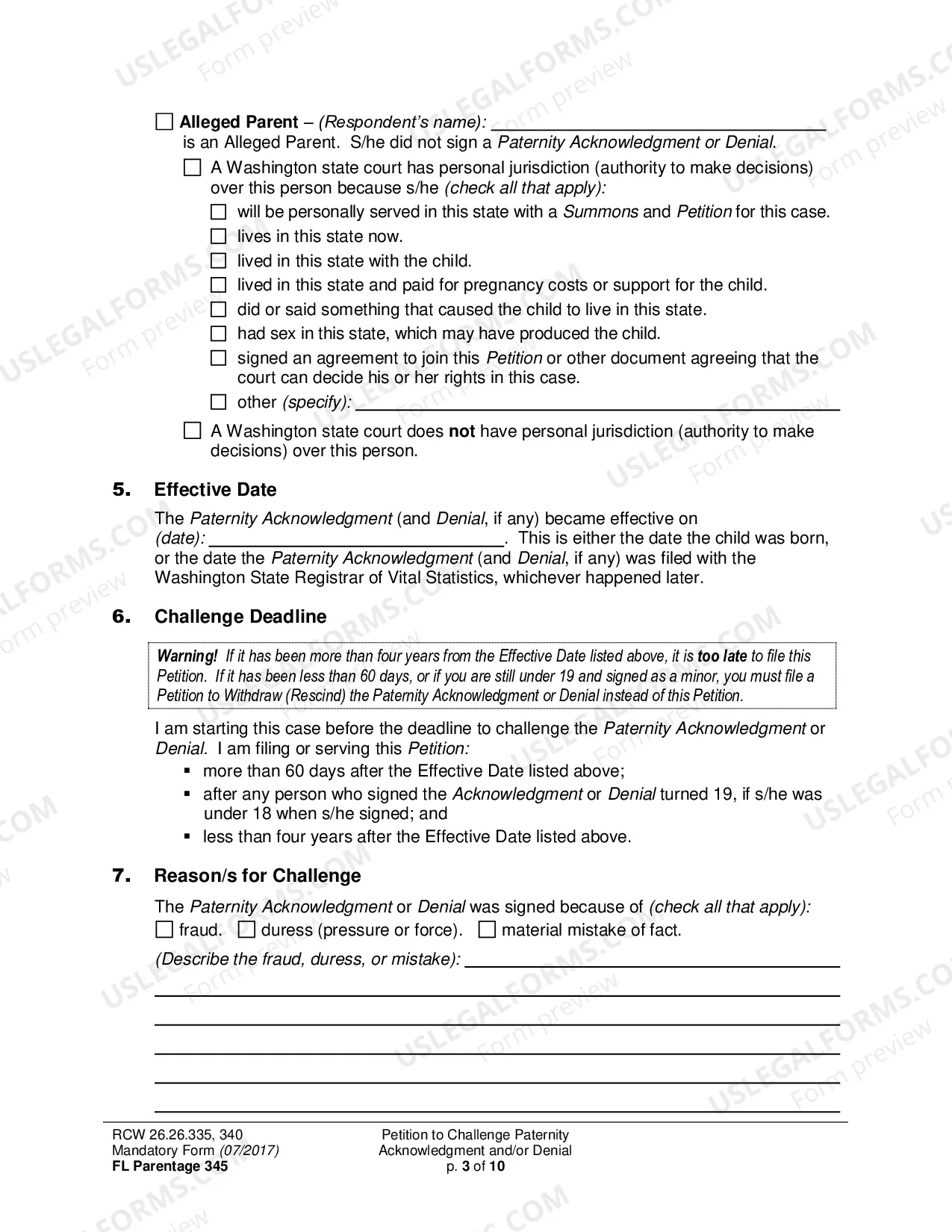 Preview Petition to Challenge Paternity Acknowledgment and/or Denial of Paternity