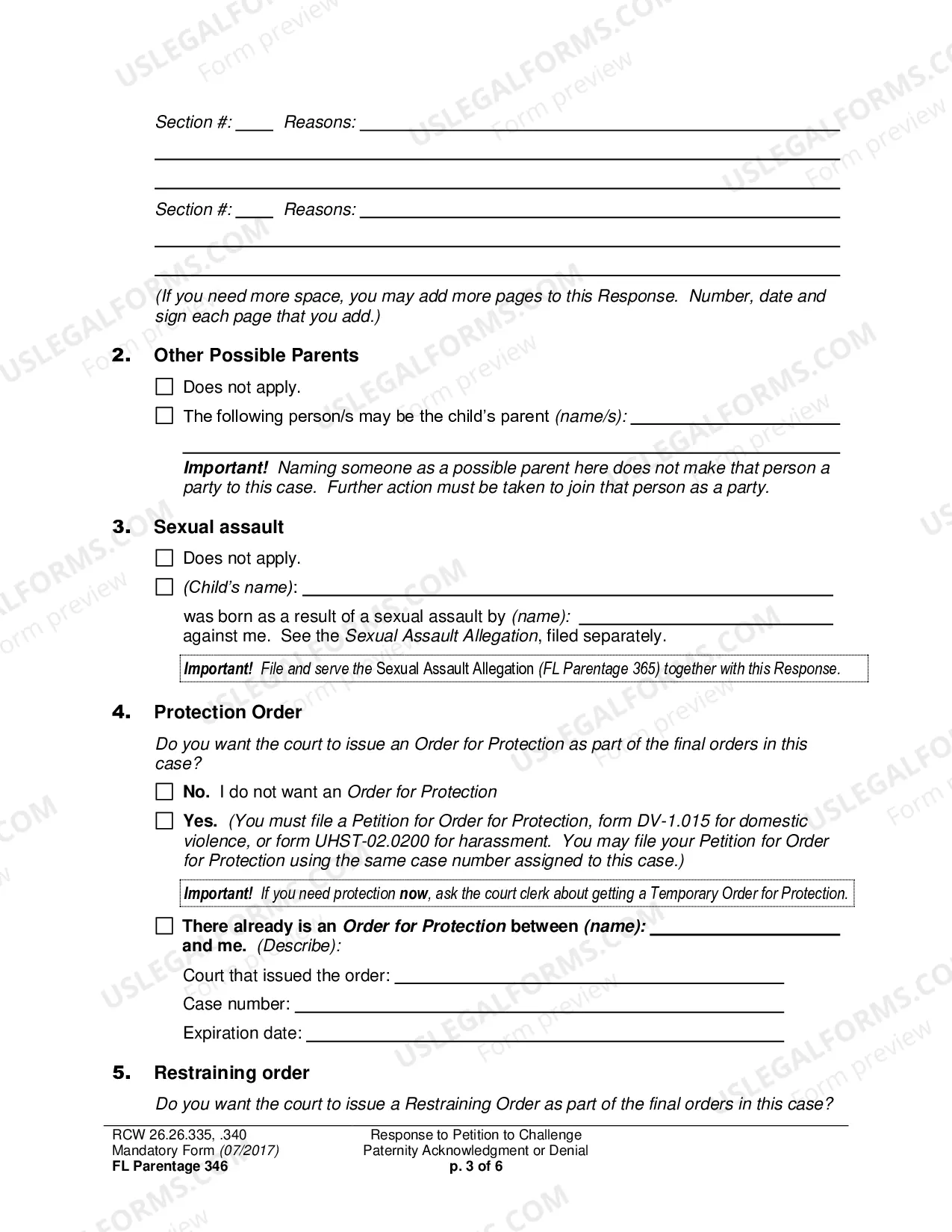 Preview Response to Petition to Challenge Paternity Acknowledgment or Denial