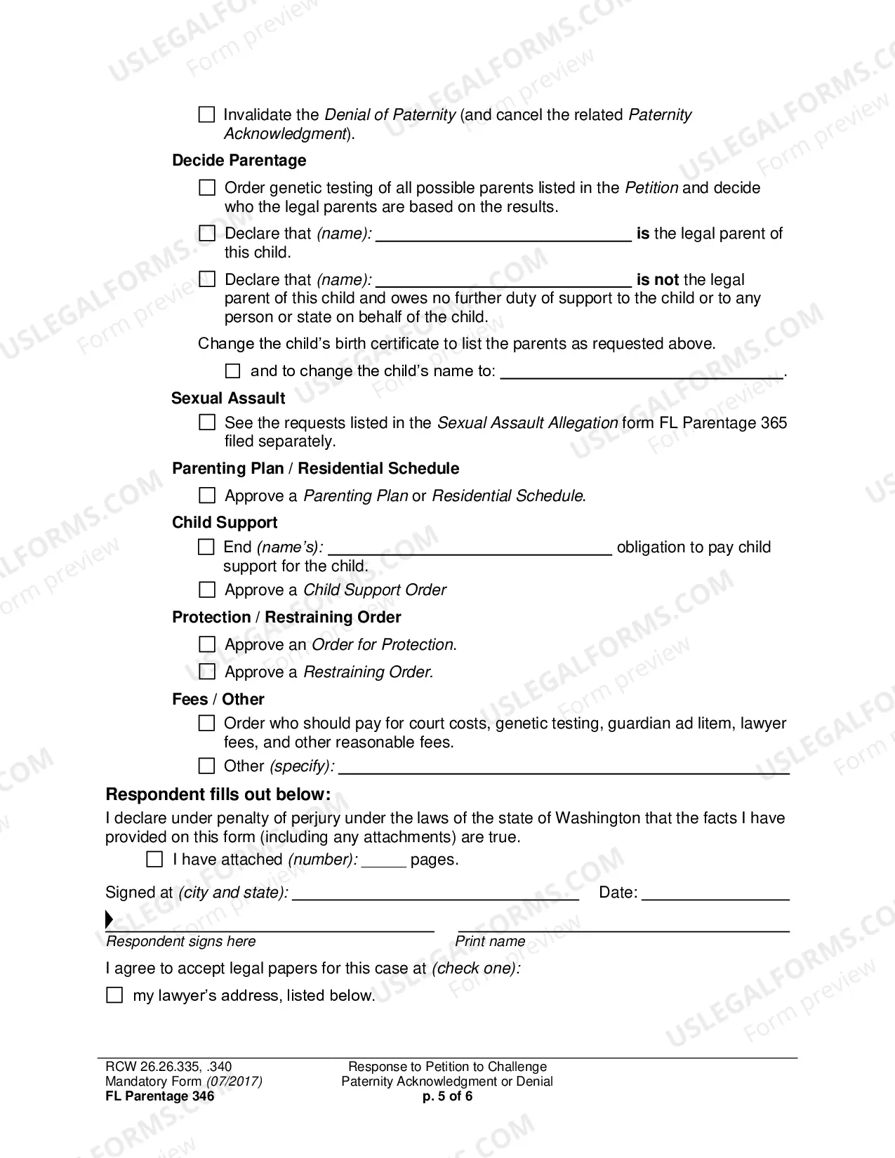 Preview Response to Petition to Challenge Paternity Acknowledgment or Denial