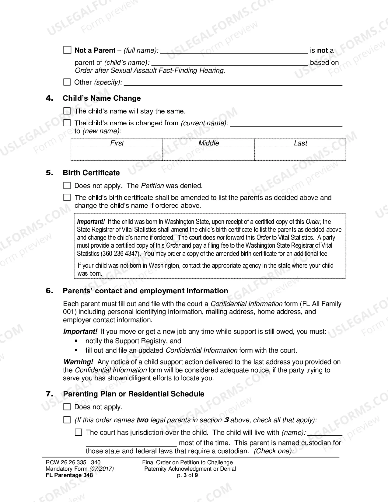 Preview Final Order on Petition to Challenge Paternity Acknowledgment or Denial