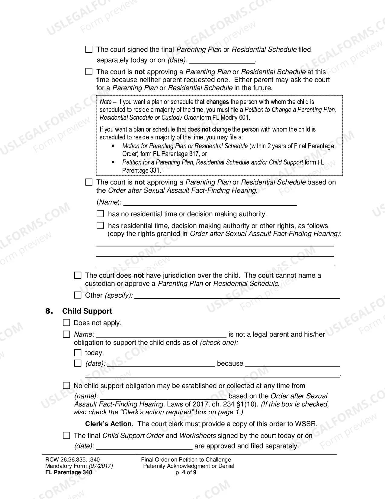 Preview Final Order on Petition to Challenge Paternity Acknowledgment or Denial