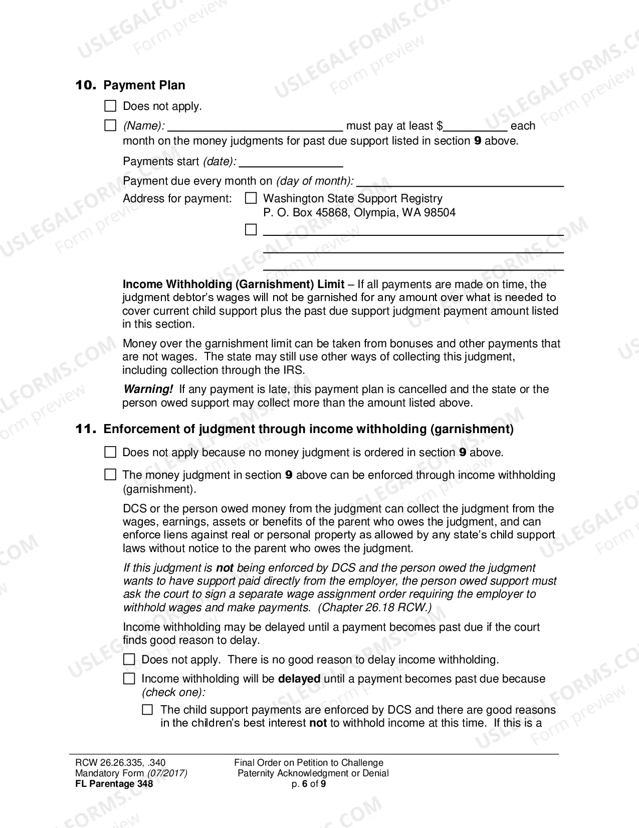Preview Final Order on Petition to Challenge Paternity Acknowledgment or Denial
