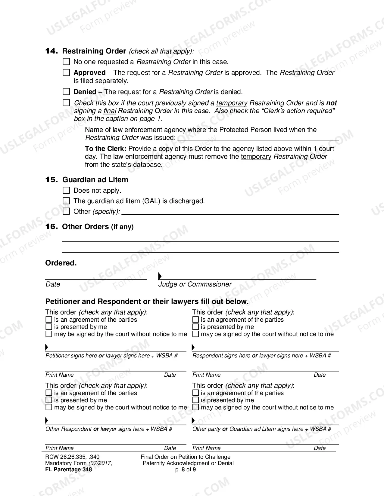 Preview Final Order on Petition to Challenge Paternity Acknowledgment or Denial