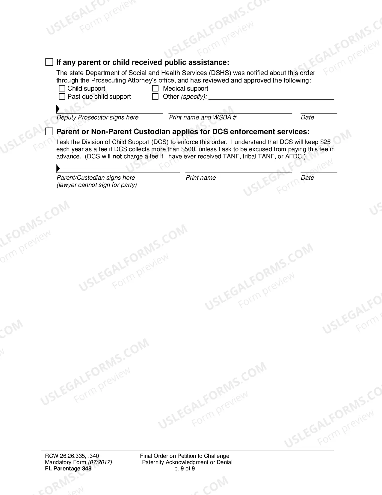 Preview Final Order on Petition to Challenge Paternity Acknowledgment or Denial