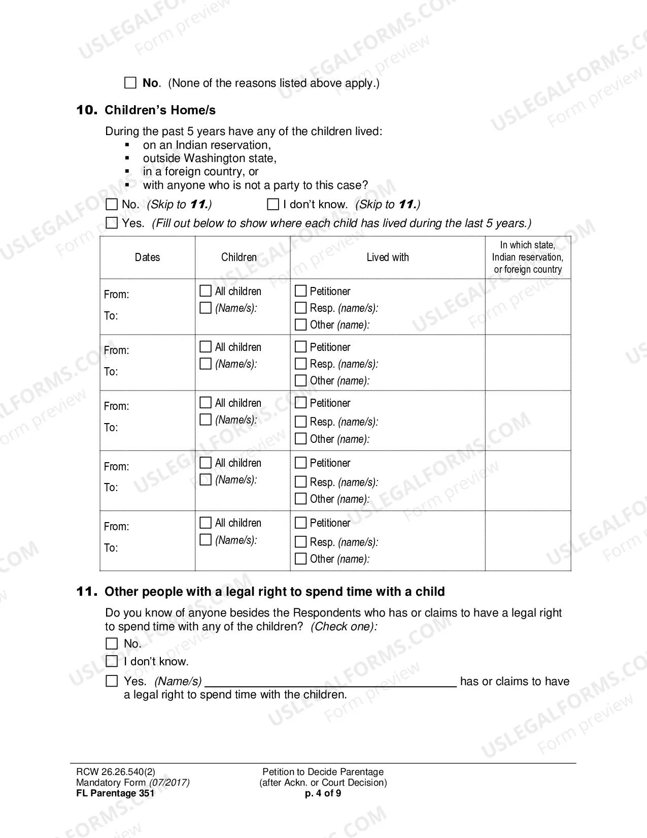 Preview Petition to Decide Parentage (after Acknowledgment or Court Decision)