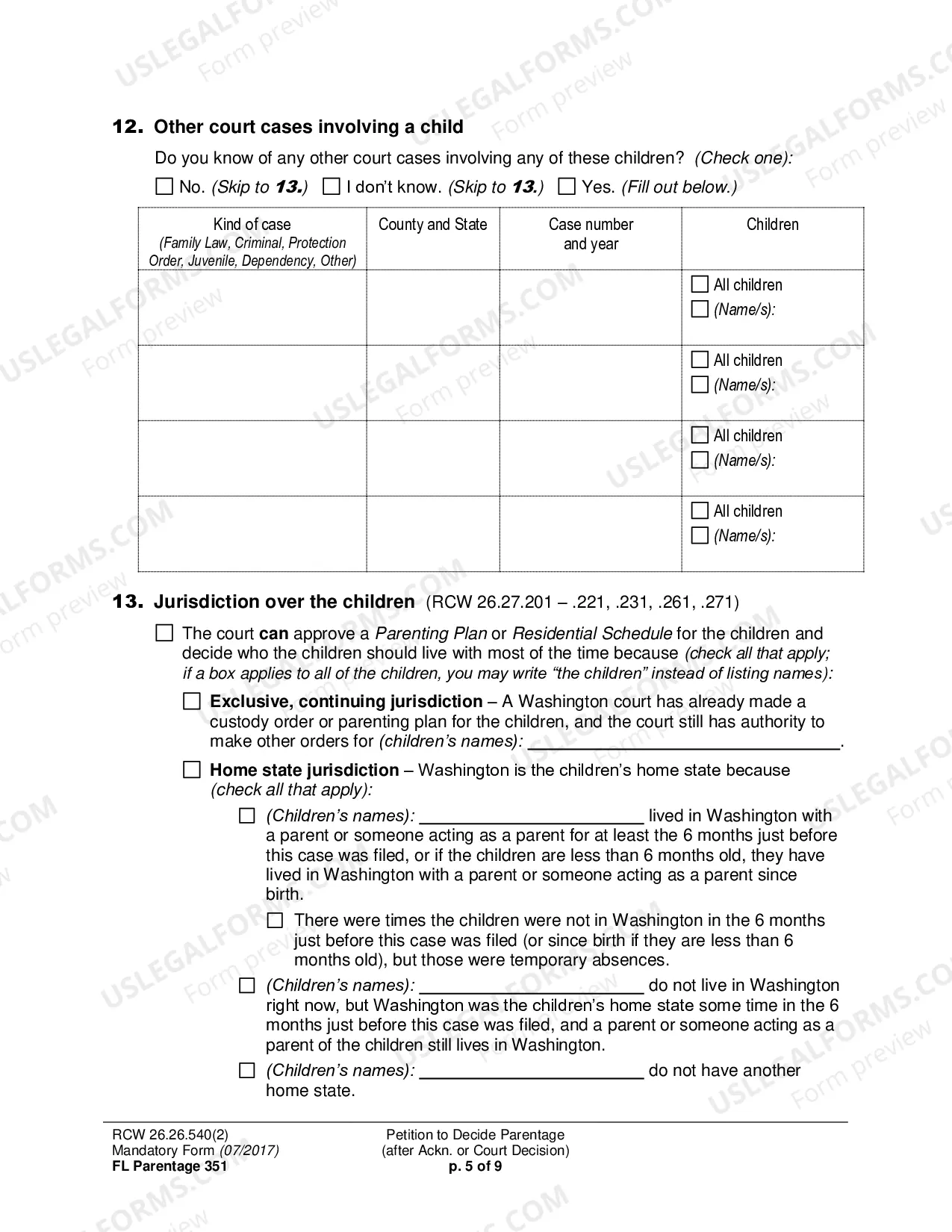Preview Petition to Decide Parentage (after Acknowledgment or Court Decision)