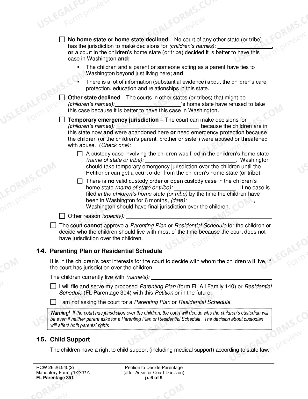 Preview Petition to Decide Parentage (after Acknowledgment or Court Decision)