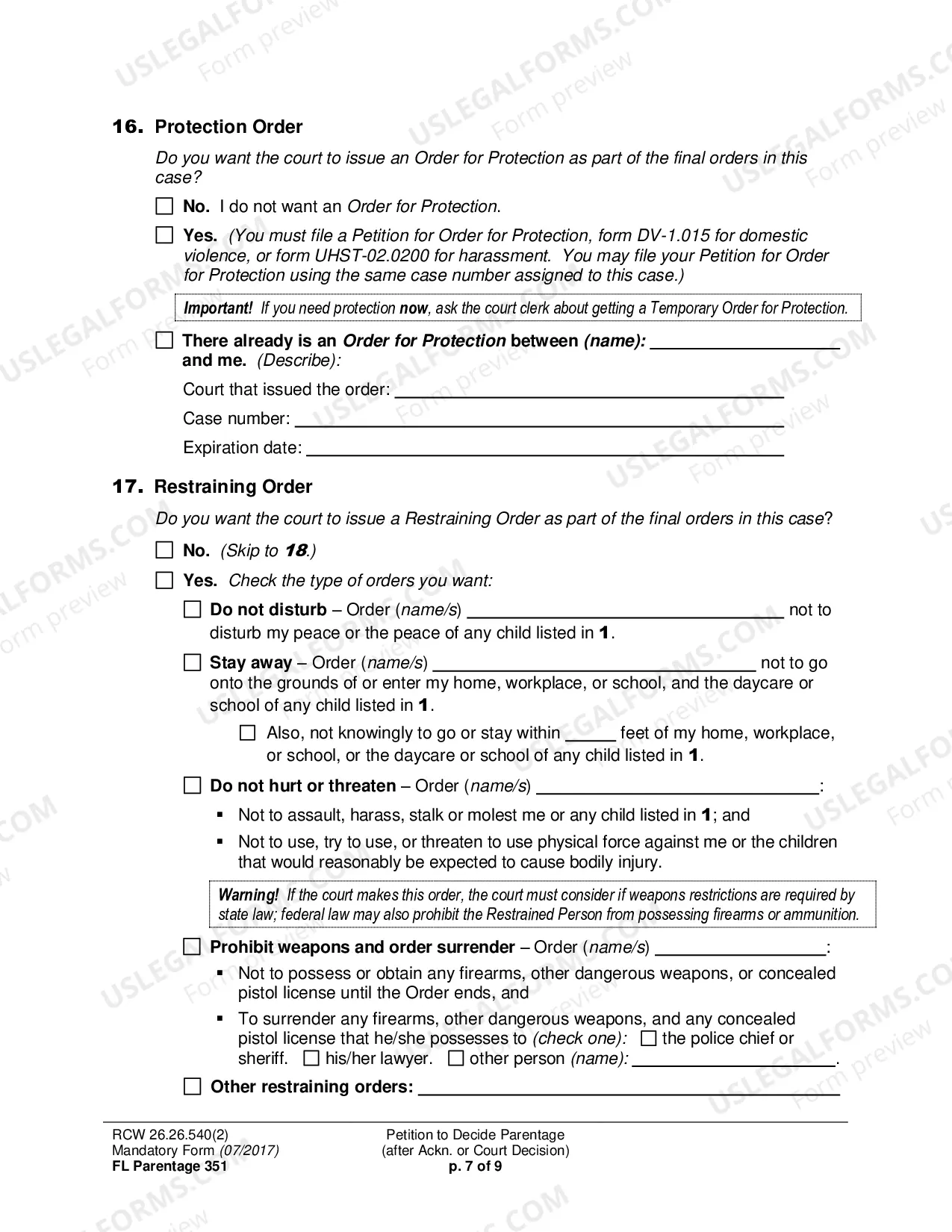 Preview Petition to Decide Parentage (after Acknowledgment or Court Decision)