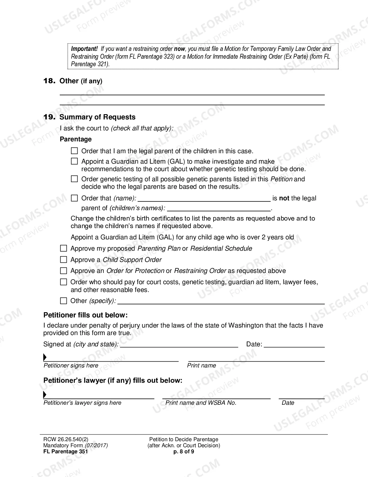 Preview Petition to Decide Parentage (after Acknowledgment or Court Decision)