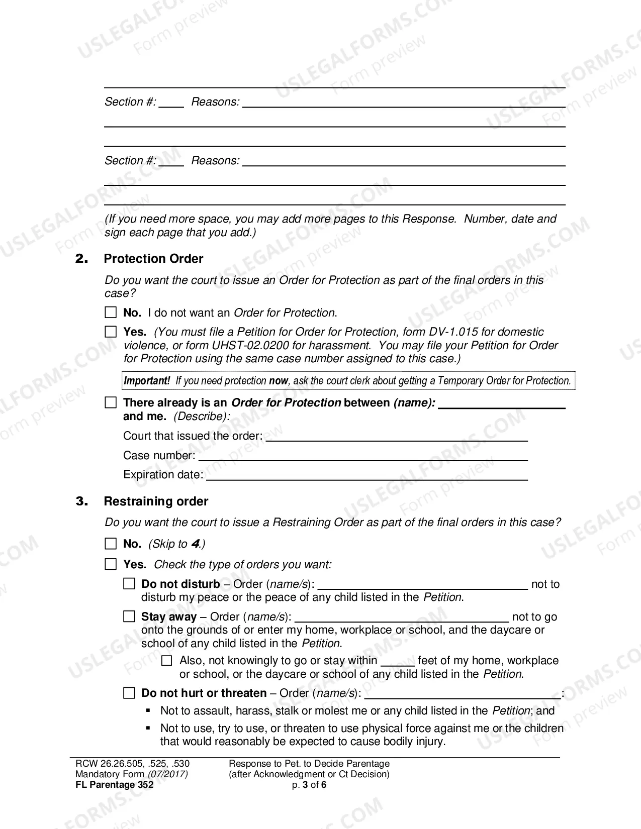 Preview Response to Petition to Decide Parentage (after Acknowledgment or Court Decision)
