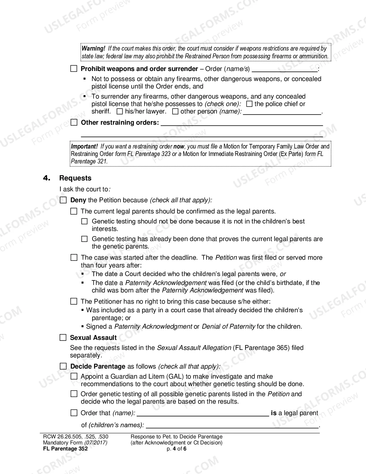 Preview Response to Petition to Decide Parentage (after Acknowledgment or Court Decision)