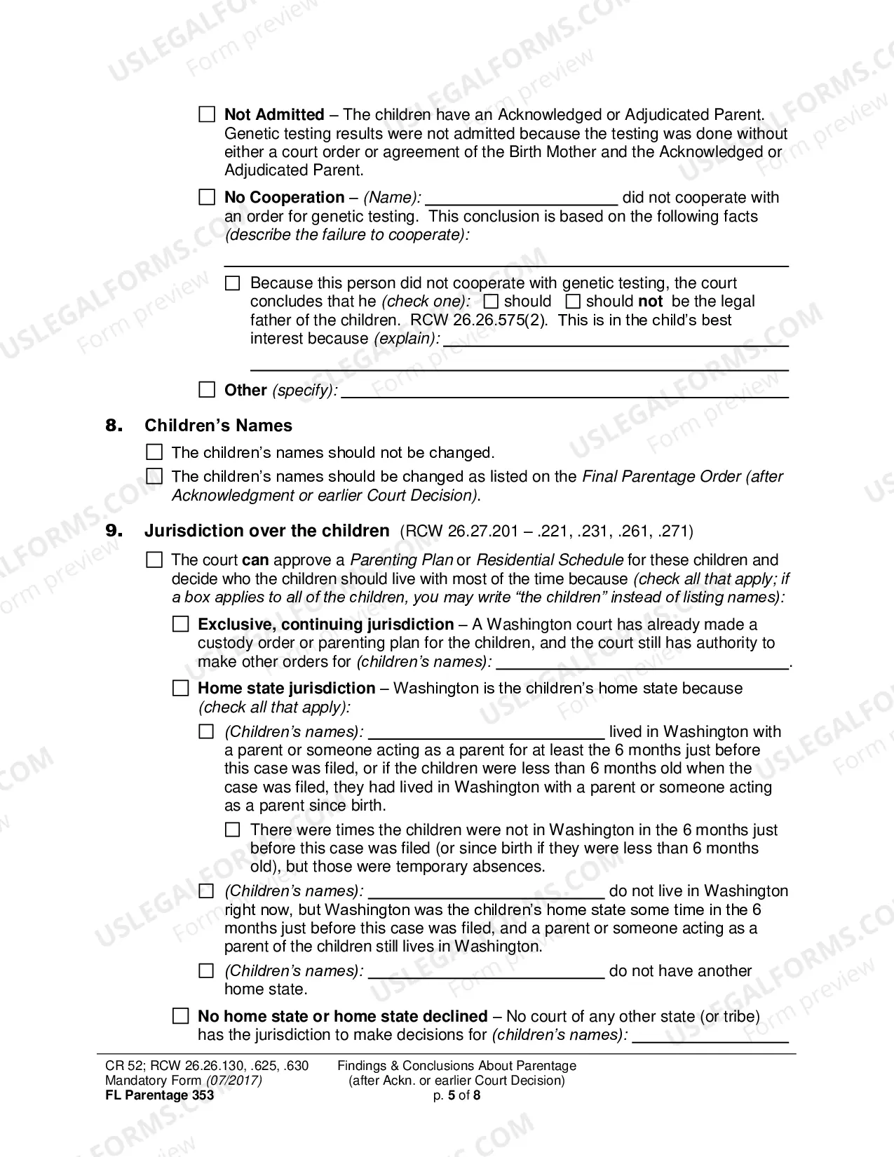 Preview Findings and Conclusions About Parentage (after Acknowledgment or earlier Court Decision)