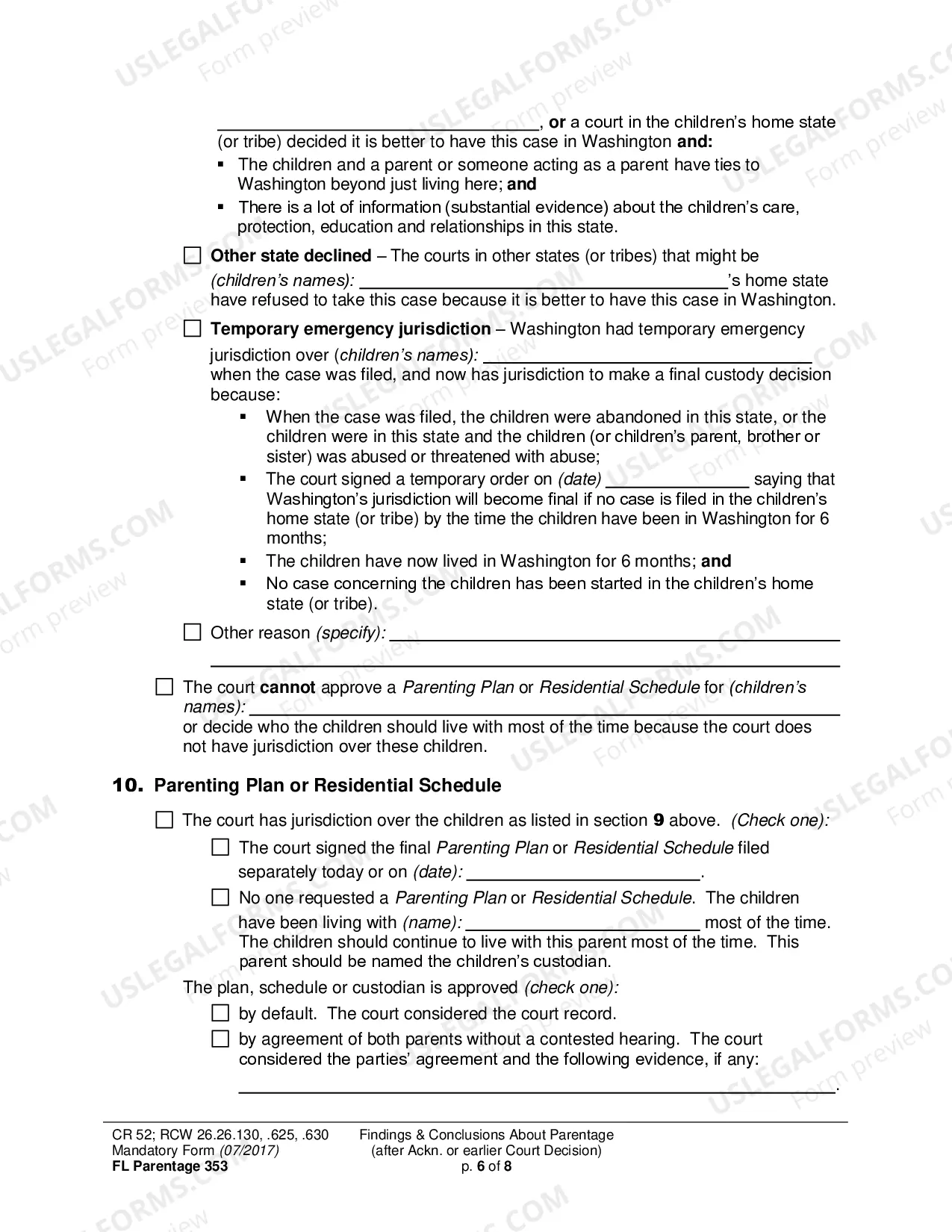 Preview Findings and Conclusions About Parentage (after Acknowledgment or earlier Court Decision)