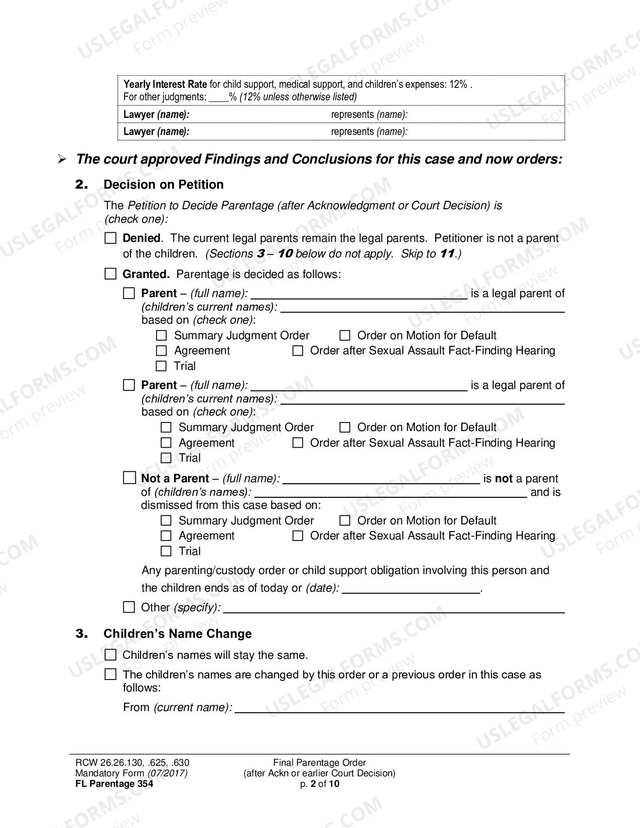 Preview Final Parentage Order (after Acknowledgment or earlier Court Decision)