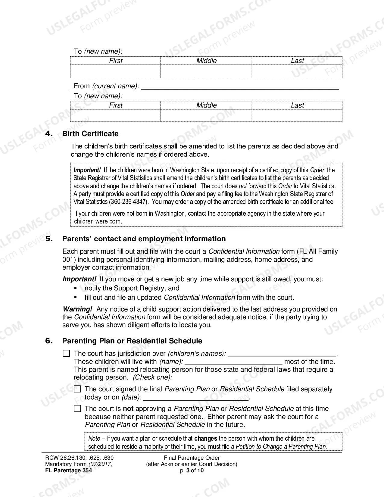 Preview Final Parentage Order (after Acknowledgment or earlier Court Decision)