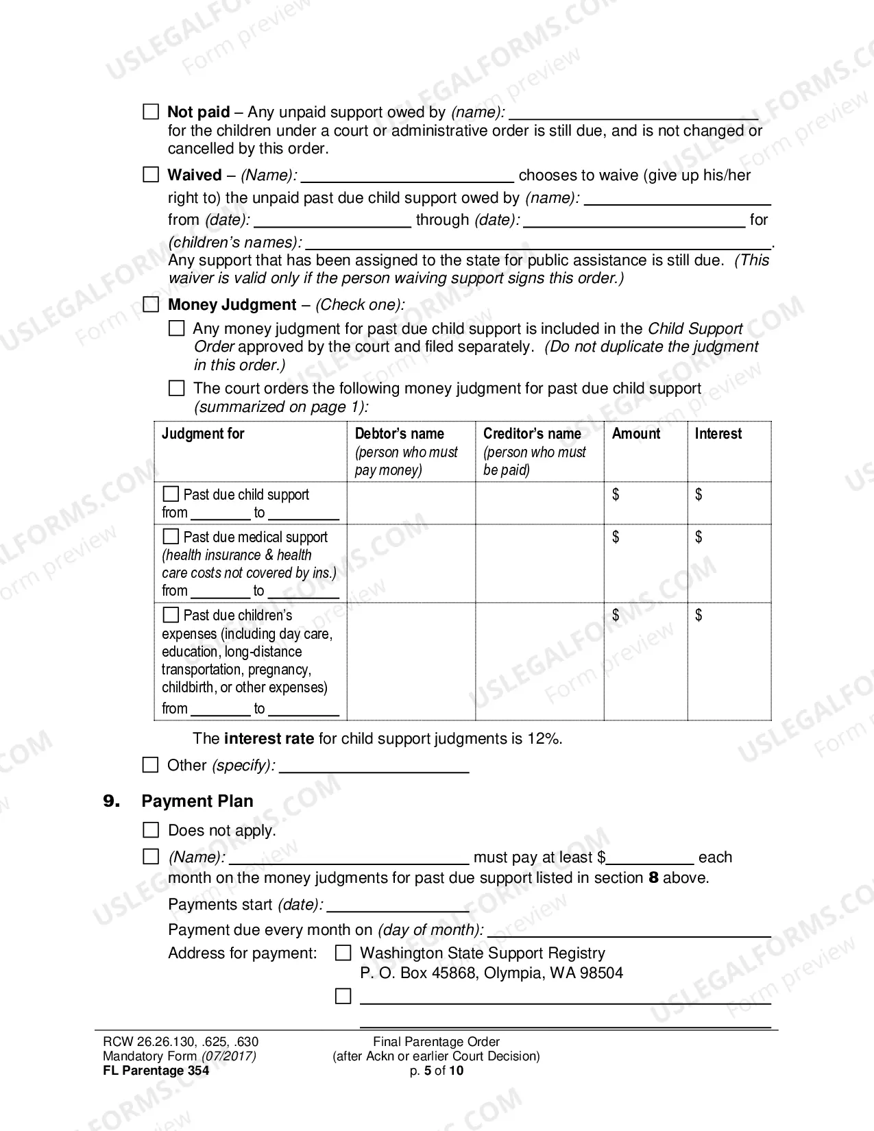 Preview Final Parentage Order (after Acknowledgment or earlier Court Decision)