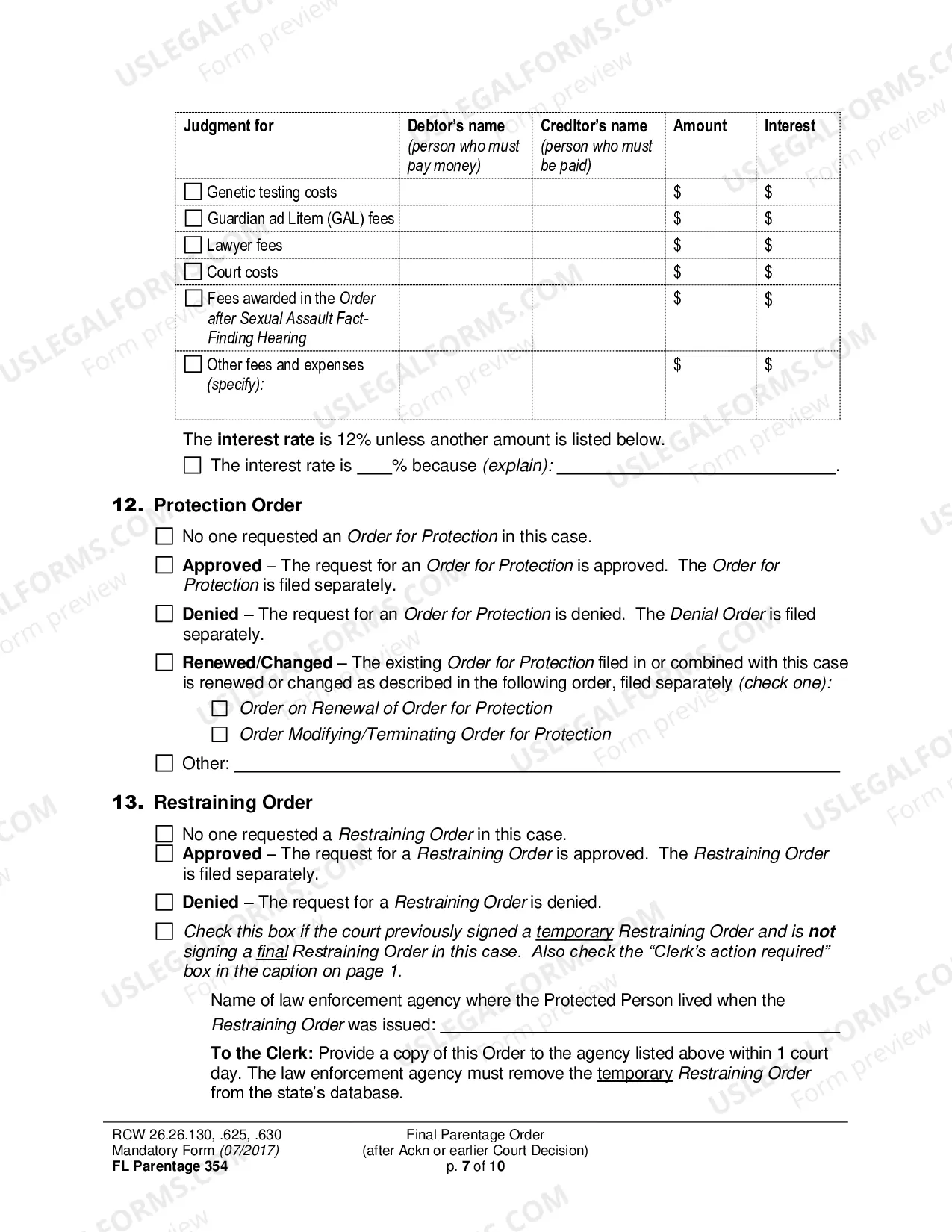 Preview Final Parentage Order (after Acknowledgment or earlier Court Decision)