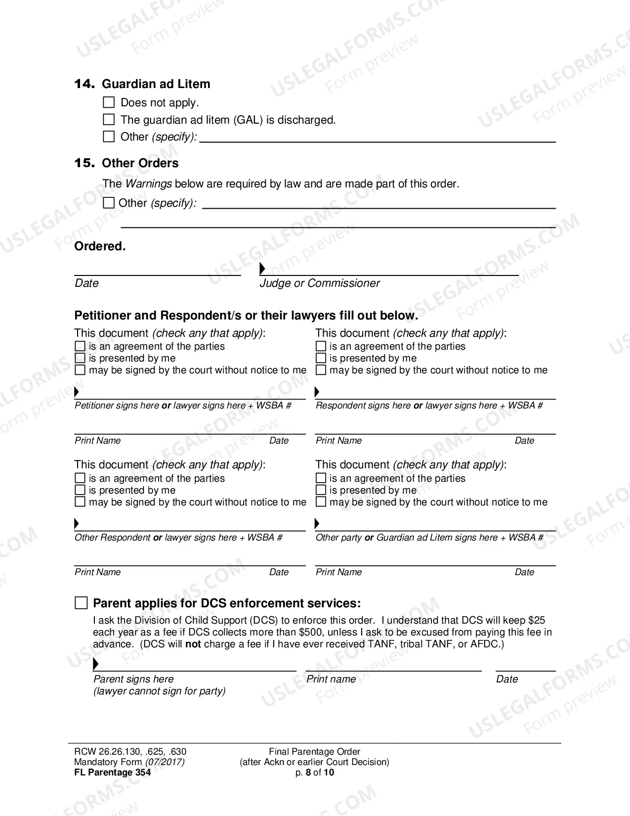 Preview Final Parentage Order (after Acknowledgment or earlier Court Decision)