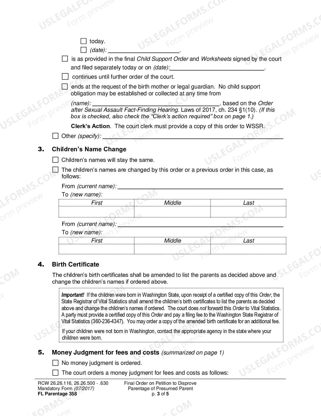 Preview Final Order on Petition to Disprove Parentage of Presumed Parent