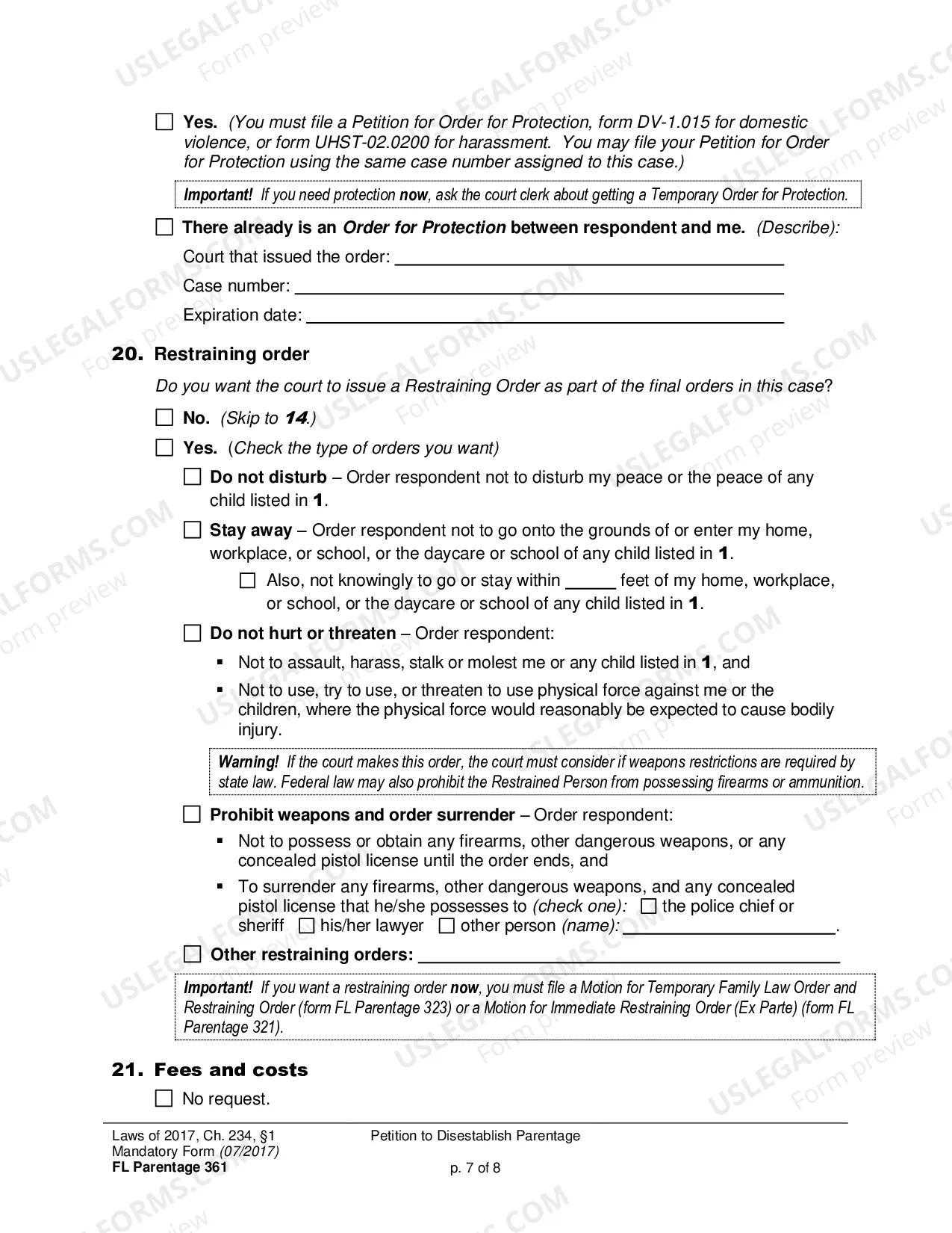 Preview Petition to Disestablish Parentage - Criminal or Civil Finding of Sexual Assault (Filing time limit extended to July 23, 2019)