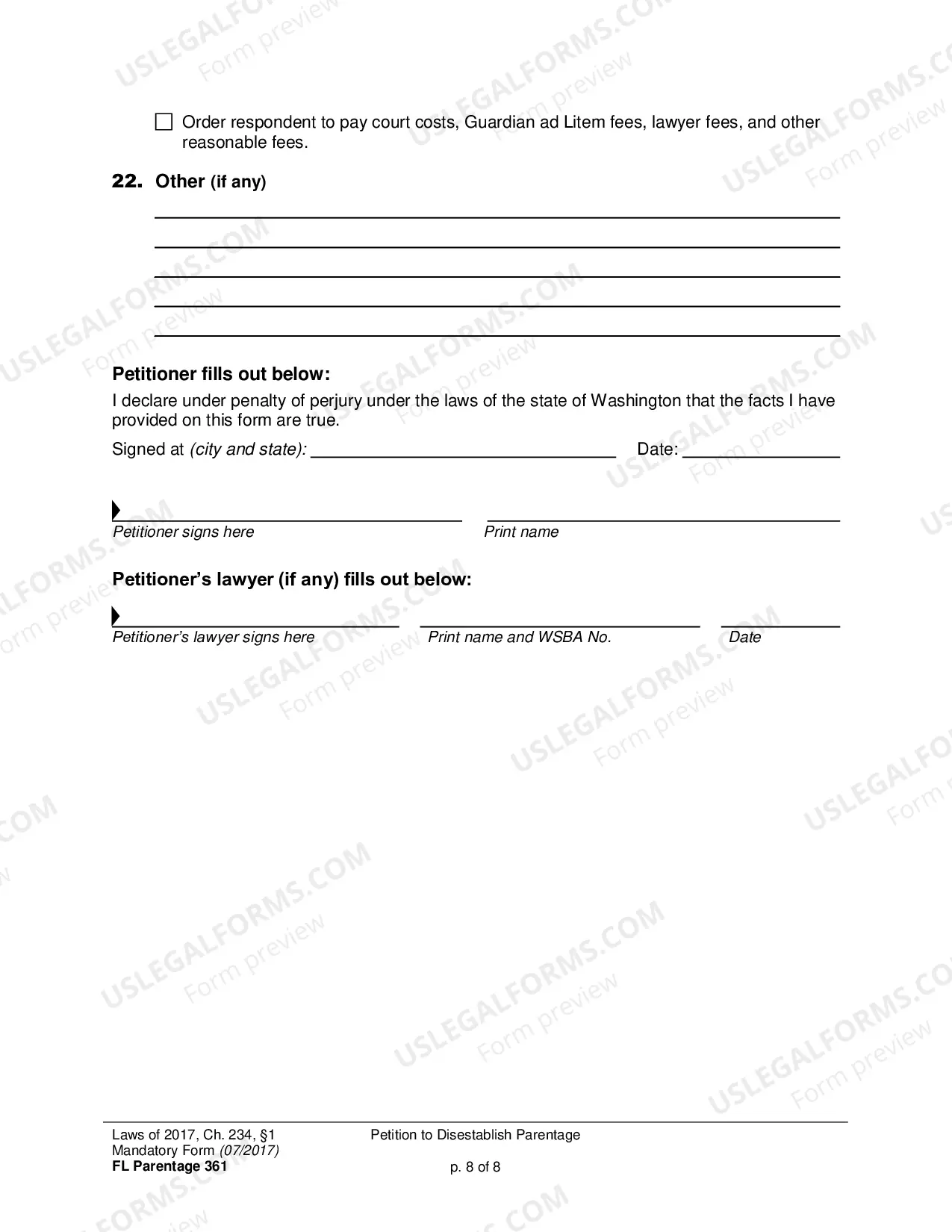 Preview Petition to Disestablish Parentage - Criminal or Civil Finding of Sexual Assault (Filing time limit extended to July 23, 2019)