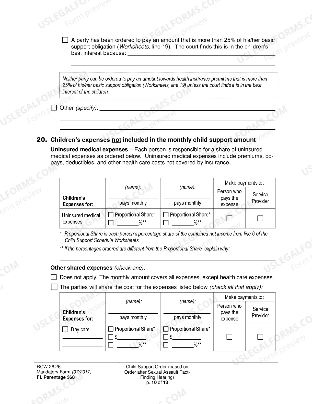 Preview Child Support Order (based on Order after Sexual Assault Fact-Finding Hearing)