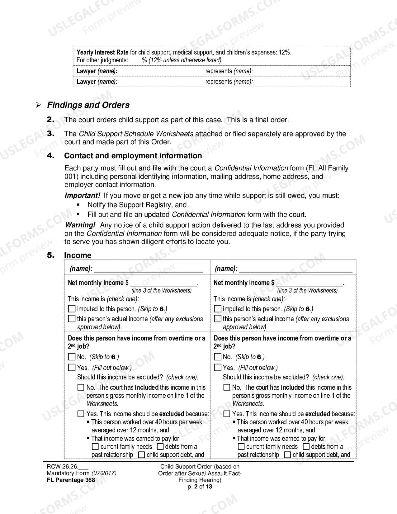Preview Child Support Order (based on Order after Sexual Assault Fact-Finding Hearing)