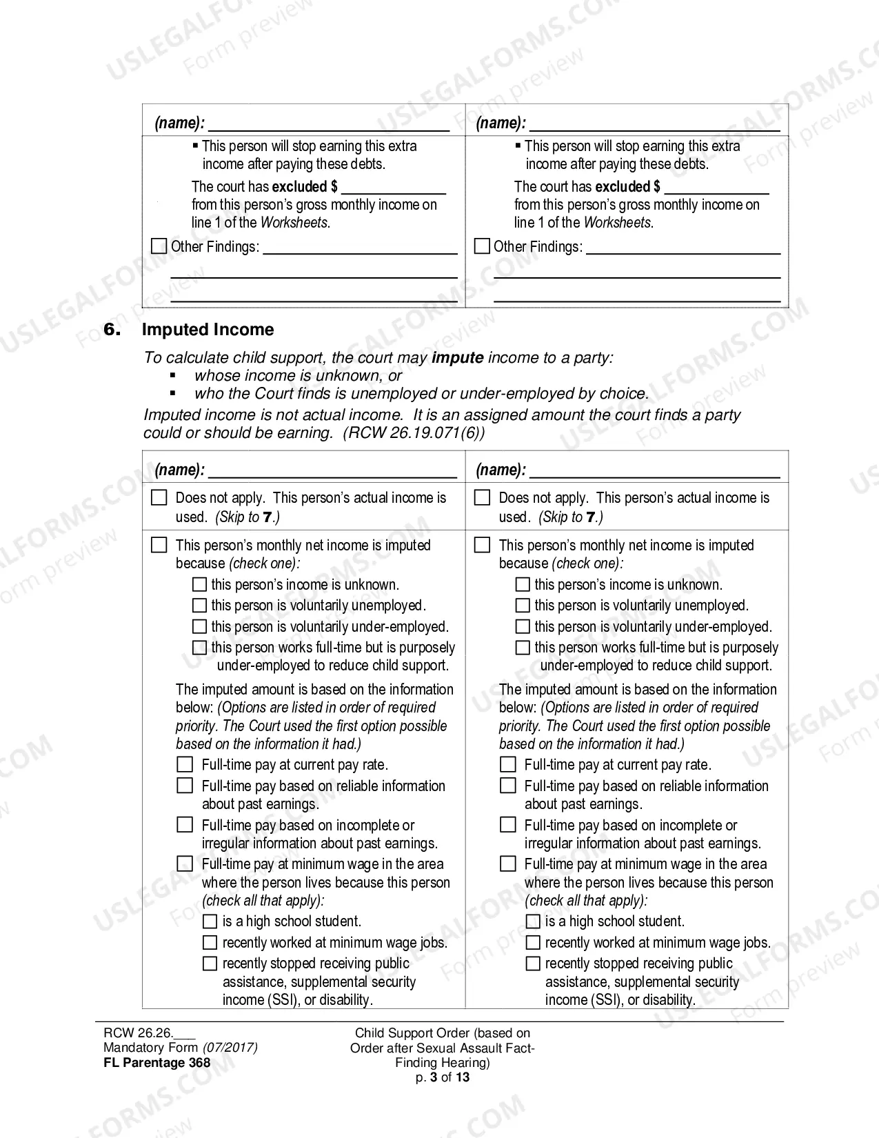Preview Child Support Order (based on Order after Sexual Assault Fact-Finding Hearing)