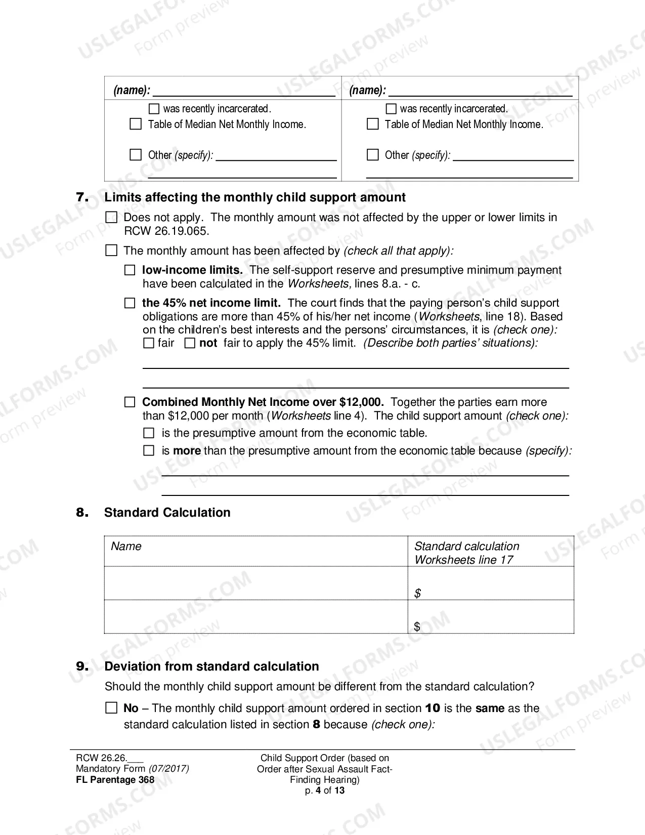 Preview Child Support Order (based on Order after Sexual Assault Fact-Finding Hearing)
