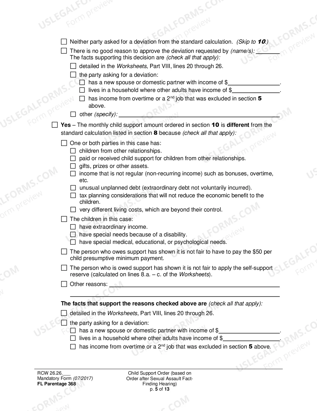 Preview Child Support Order (based on Order after Sexual Assault Fact-Finding Hearing)
