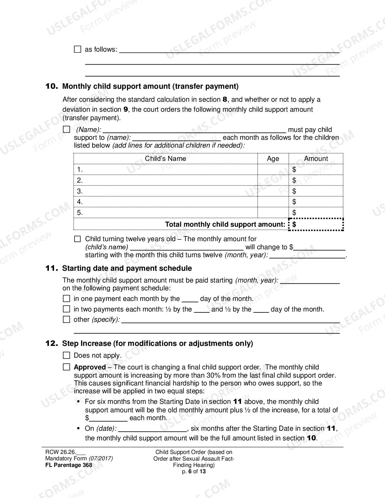 Preview Child Support Order (based on Order after Sexual Assault Fact-Finding Hearing)
