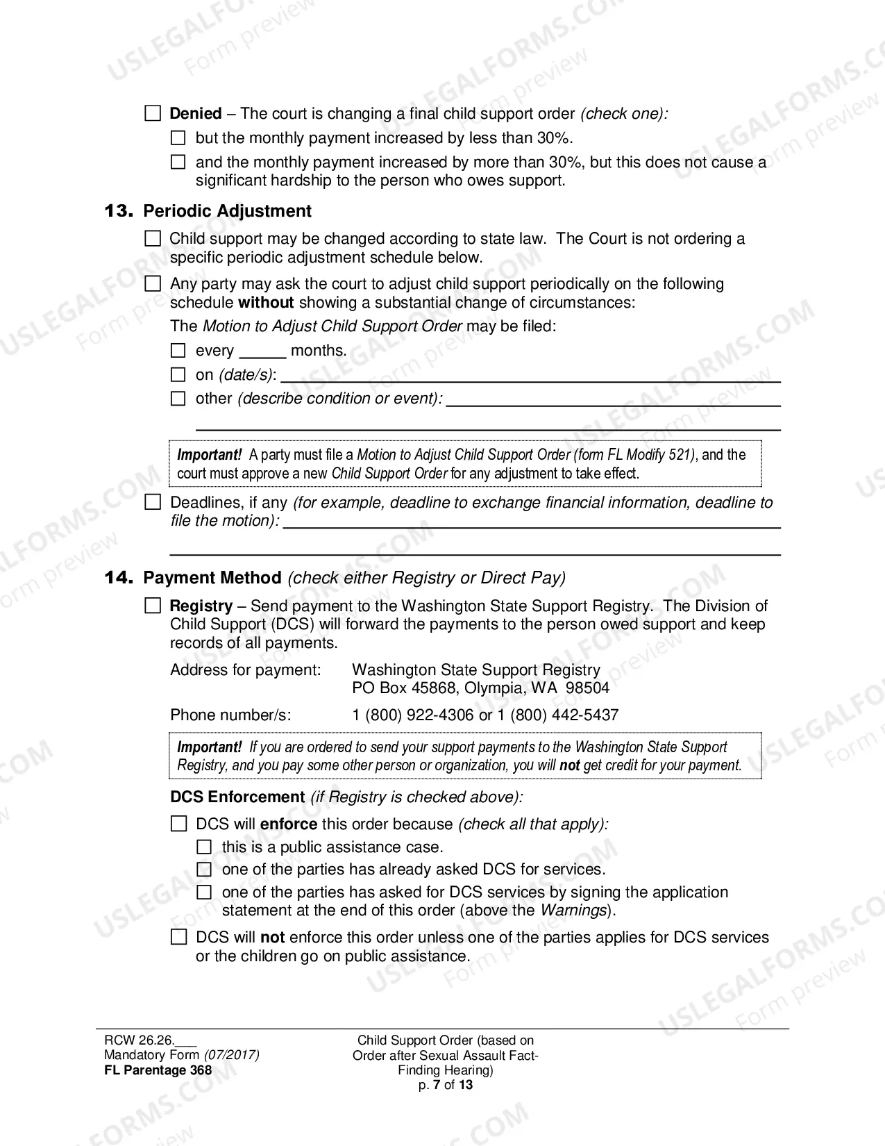 Preview Child Support Order (based on Order after Sexual Assault Fact-Finding Hearing)