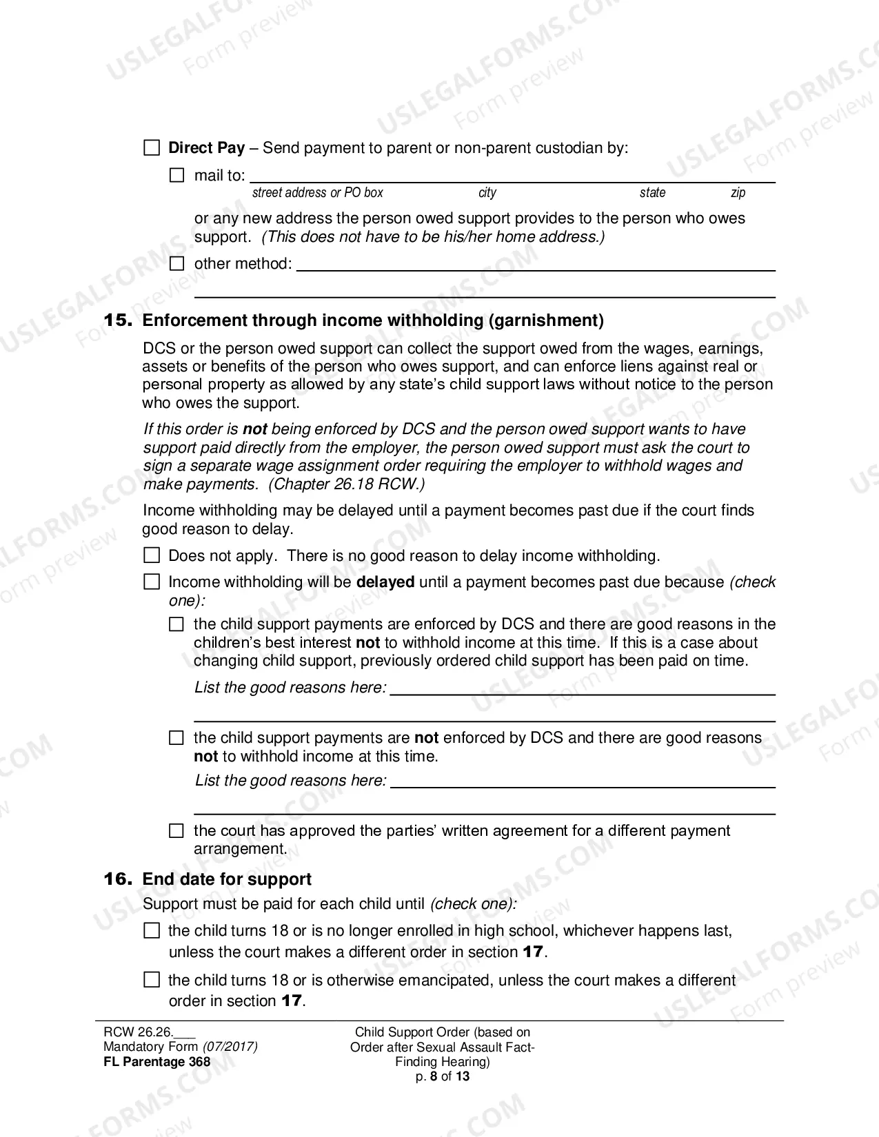 Preview Child Support Order (based on Order after Sexual Assault Fact-Finding Hearing)