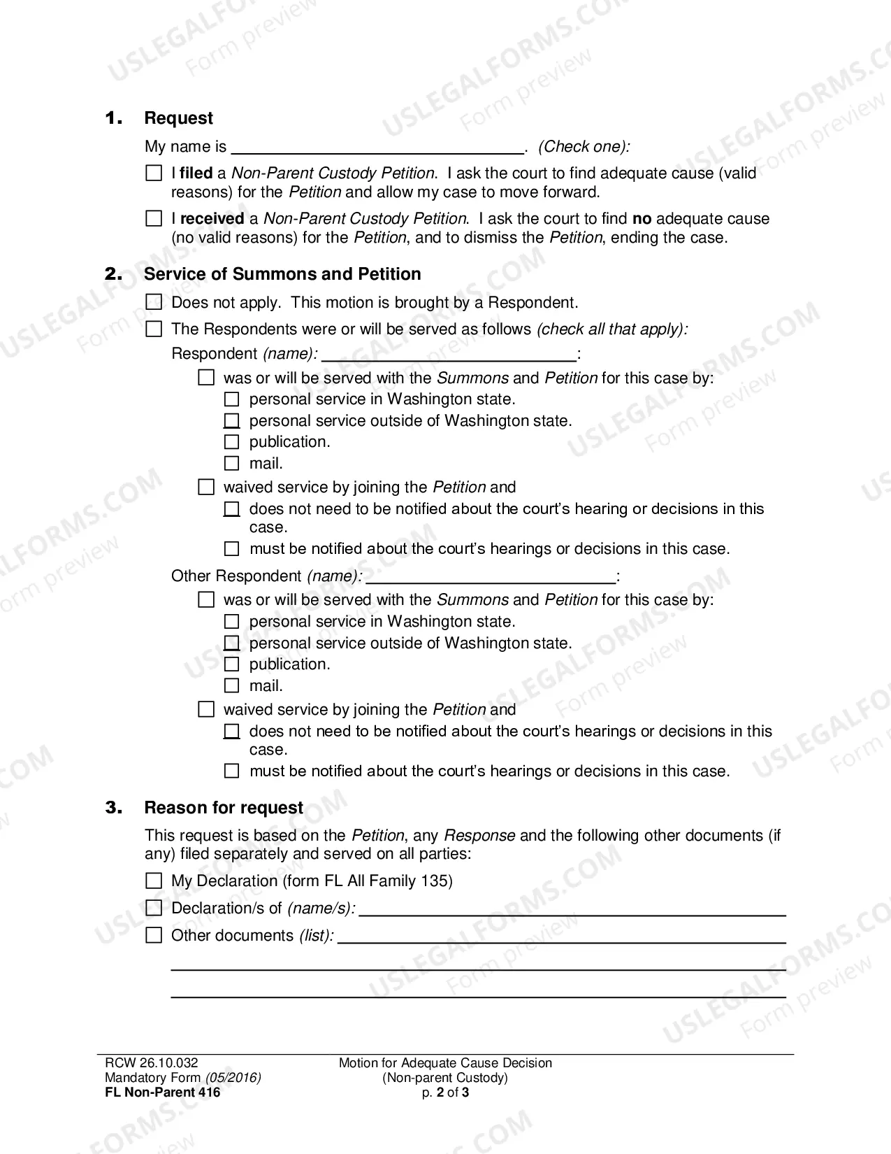 Preview Motion for Adequate Cause Decision (Non-parent Custody)