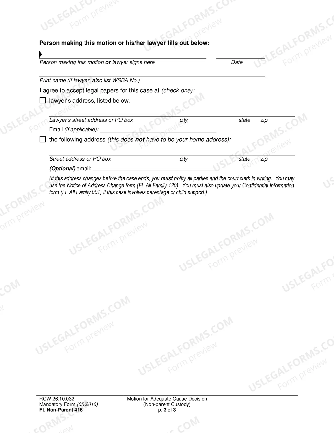 Preview Motion for Adequate Cause Decision (Non-parent Custody)