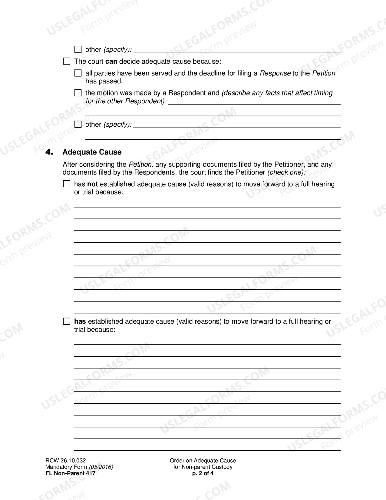 Preview Order on Adequate Cause for Non-parent Custody