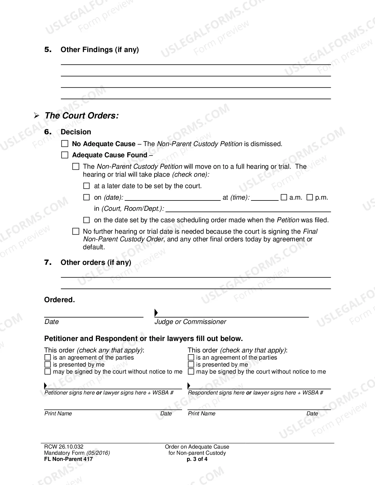Preview Order on Adequate Cause for Non-parent Custody