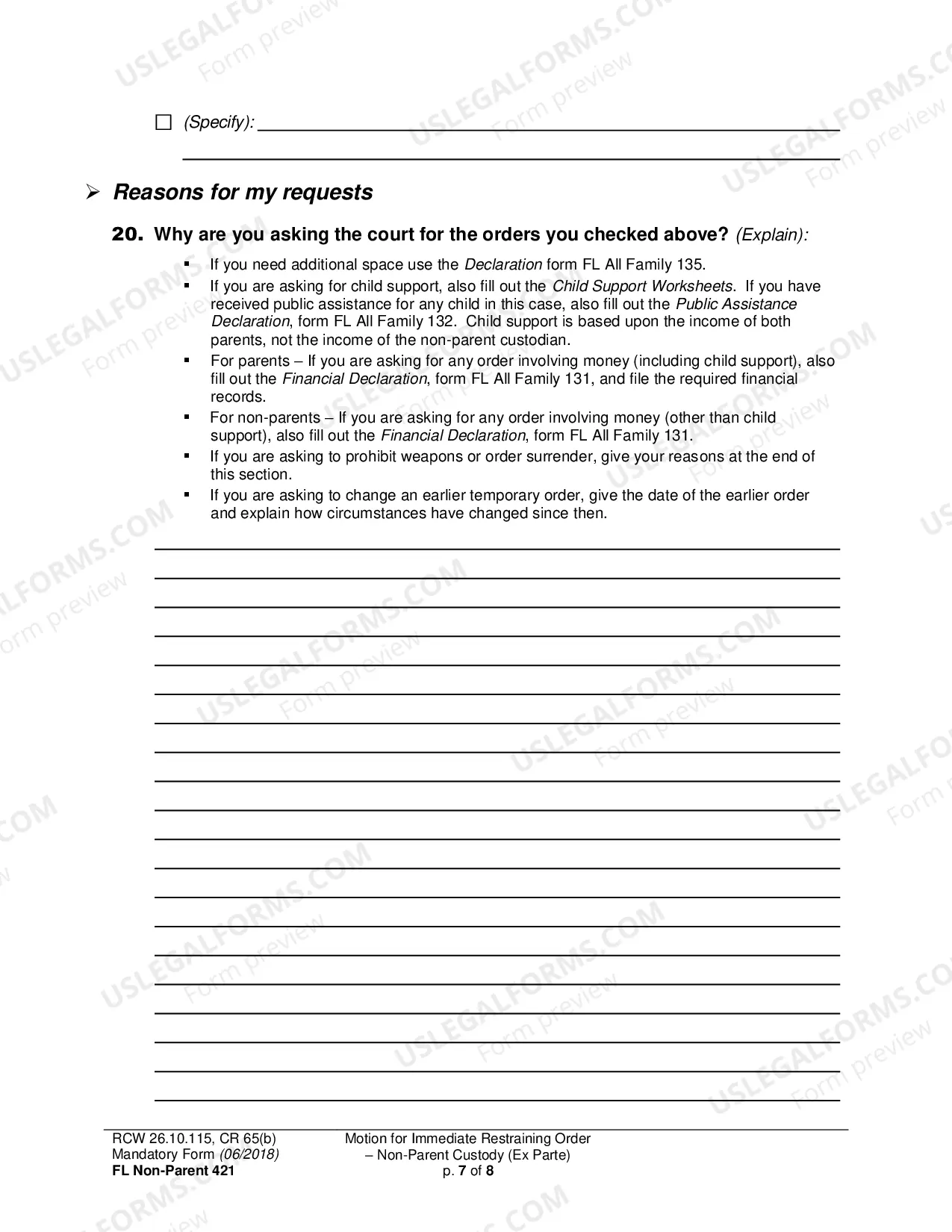 Preview Motion for Immediate Restraining Order-Non-Parent Custody (Ex Parte)