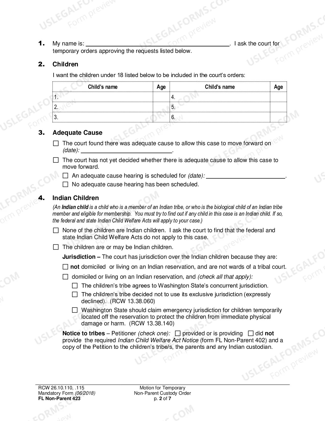 Preview Motion for Temporary Non-Parent Custody Order [ ] and Restraining Order