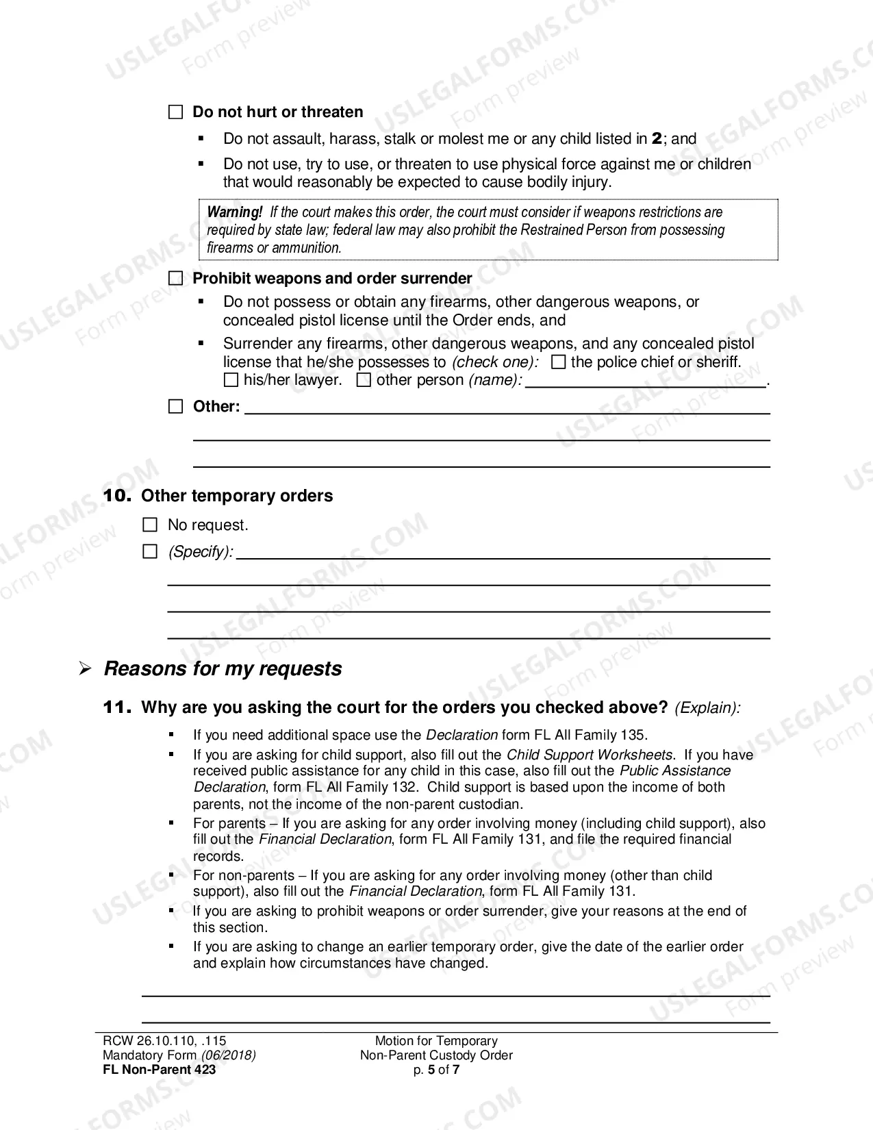Preview Motion for Temporary Non-Parent Custody Order [ ] and Restraining Order