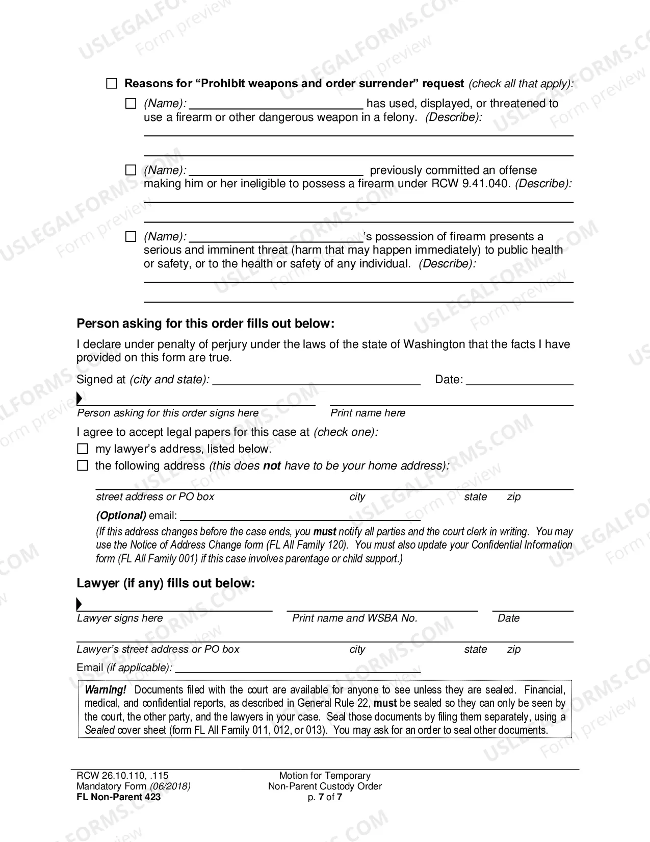 Preview Motion for Temporary Non-Parent Custody Order [ ] and Restraining Order
