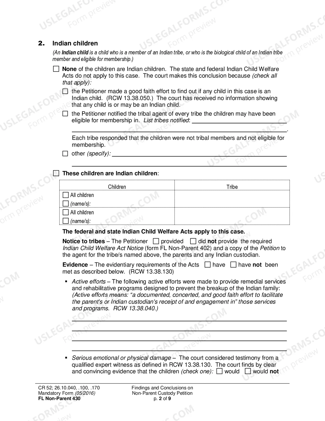Preview Findings and Conclusions on Non-Parent Custody Petition