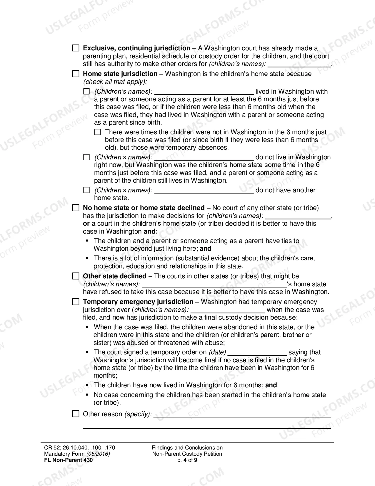 Preview Findings and Conclusions on Non-Parent Custody Petition