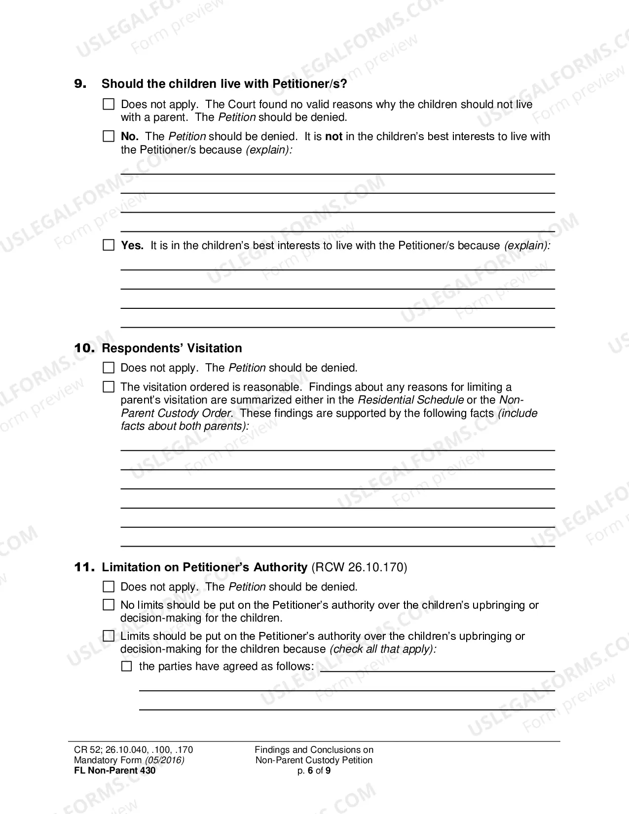 Preview Findings and Conclusions on Non-Parent Custody Petition