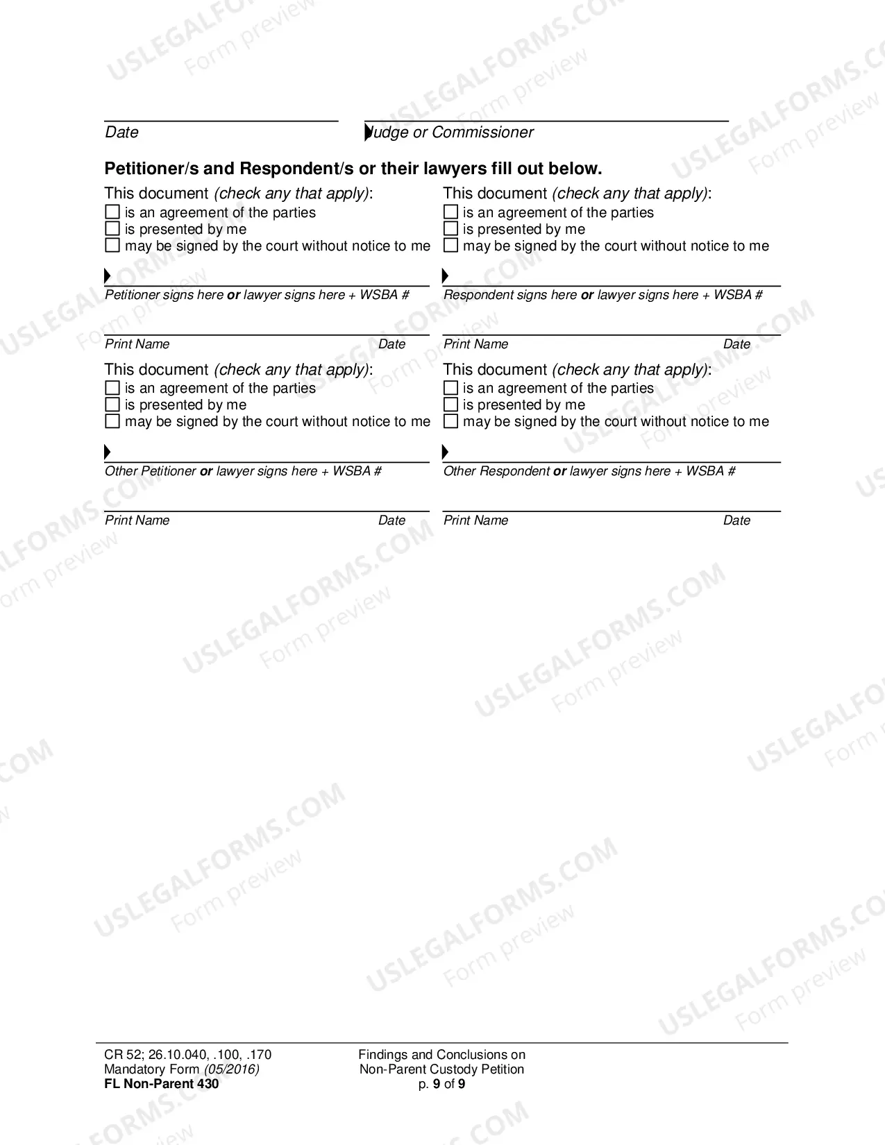 Preview Findings and Conclusions on Non-Parent Custody Petition