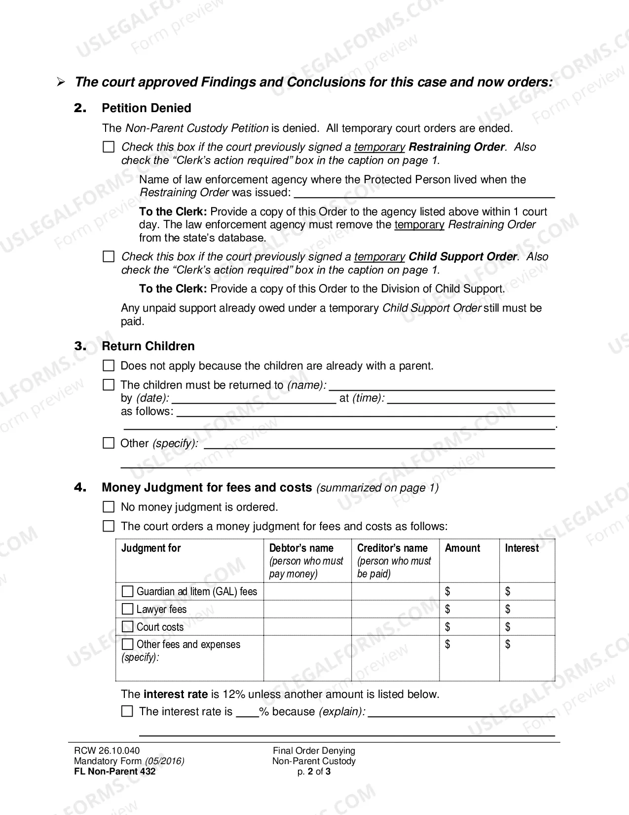 Preview Final Order Denying Non-Parent Custody